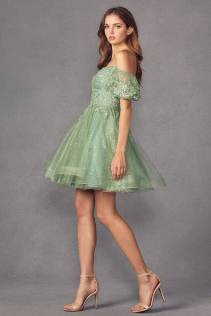 Stunning A-line off shoulder slim suspender dress short skirt