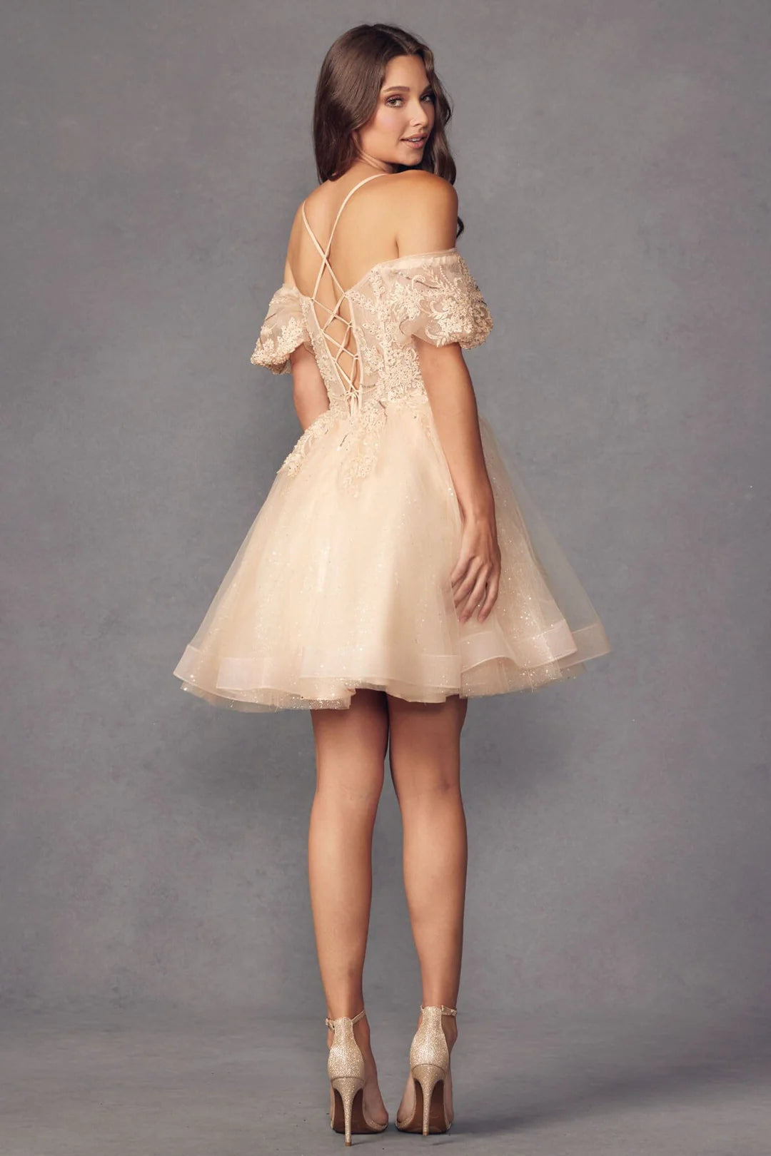 Stunning A-line off shoulder slim suspender dress short skirt