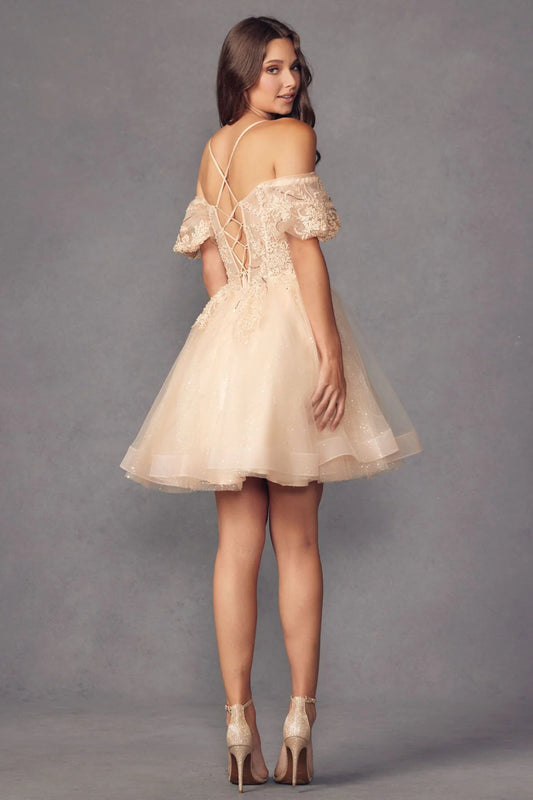 Stunning A-line off shoulder slim suspender dress short skirt