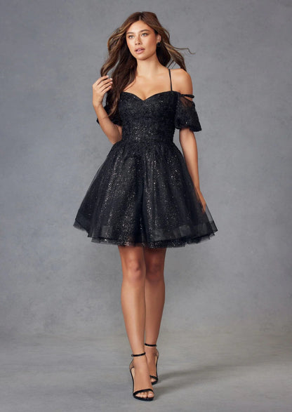 Stunning A-line off shoulder slim suspender dress short skirt