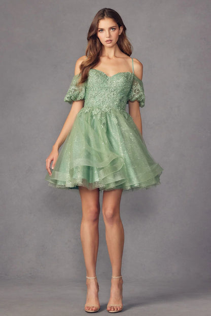 Stunning A-line off shoulder slim suspender dress short skirt