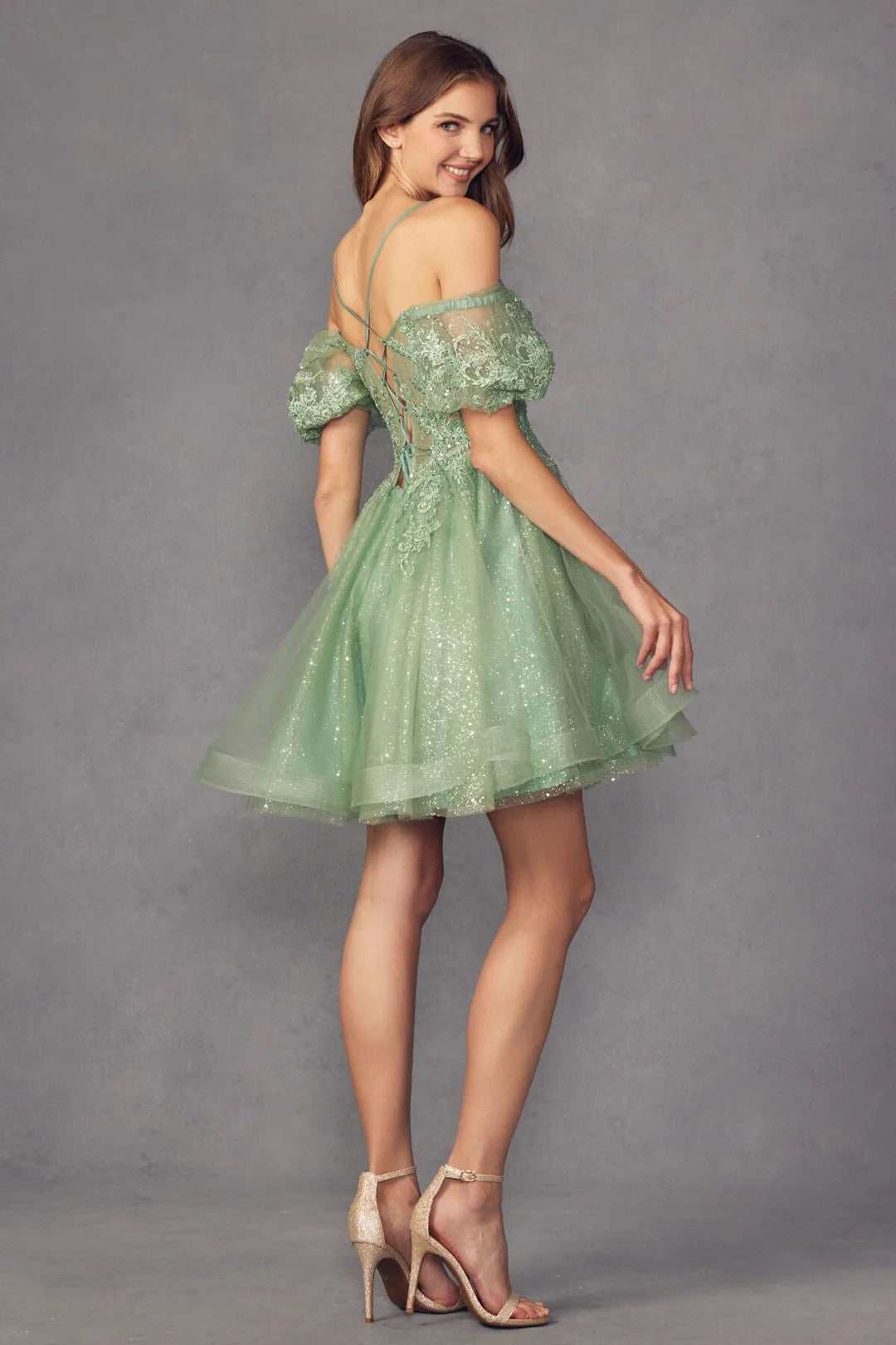 Stunning A-line off shoulder slim suspender dress short skirt