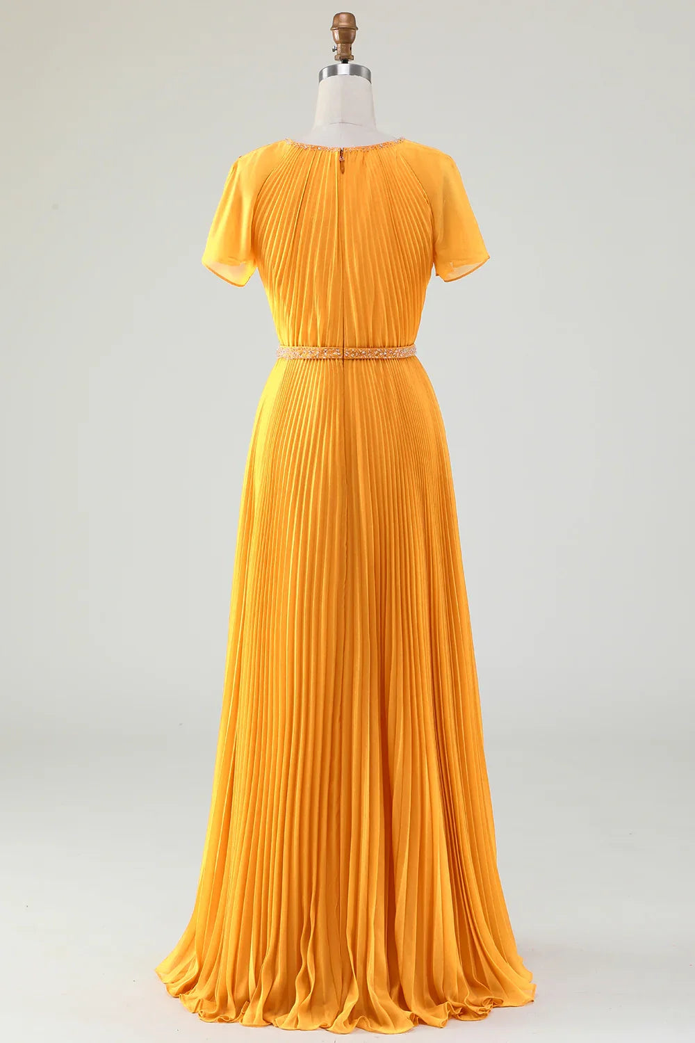 Stunning A-line round neck pleated short sleeved chiffon bridal mother dress