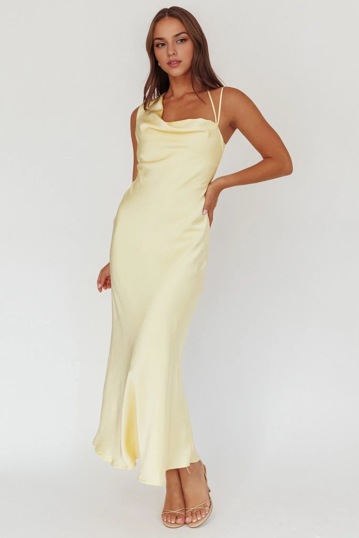 Stunning Adjustable Shoulder Straps Asymmetric Collar Scarf Details Bridesmaid Dress