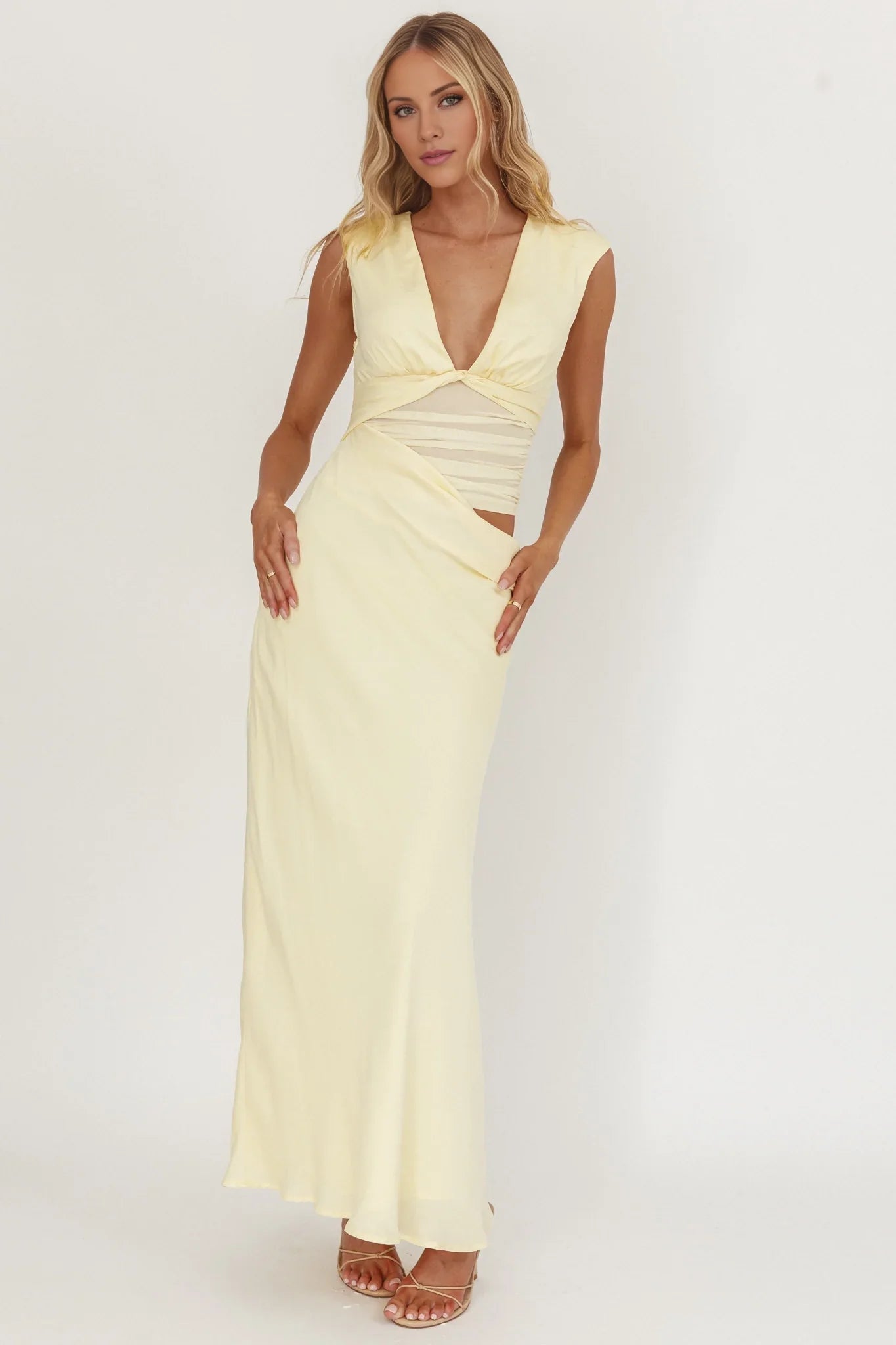 Stunning Transparent Waist Perspective Ruffle Waist Extra Long Bridesmaid Dress