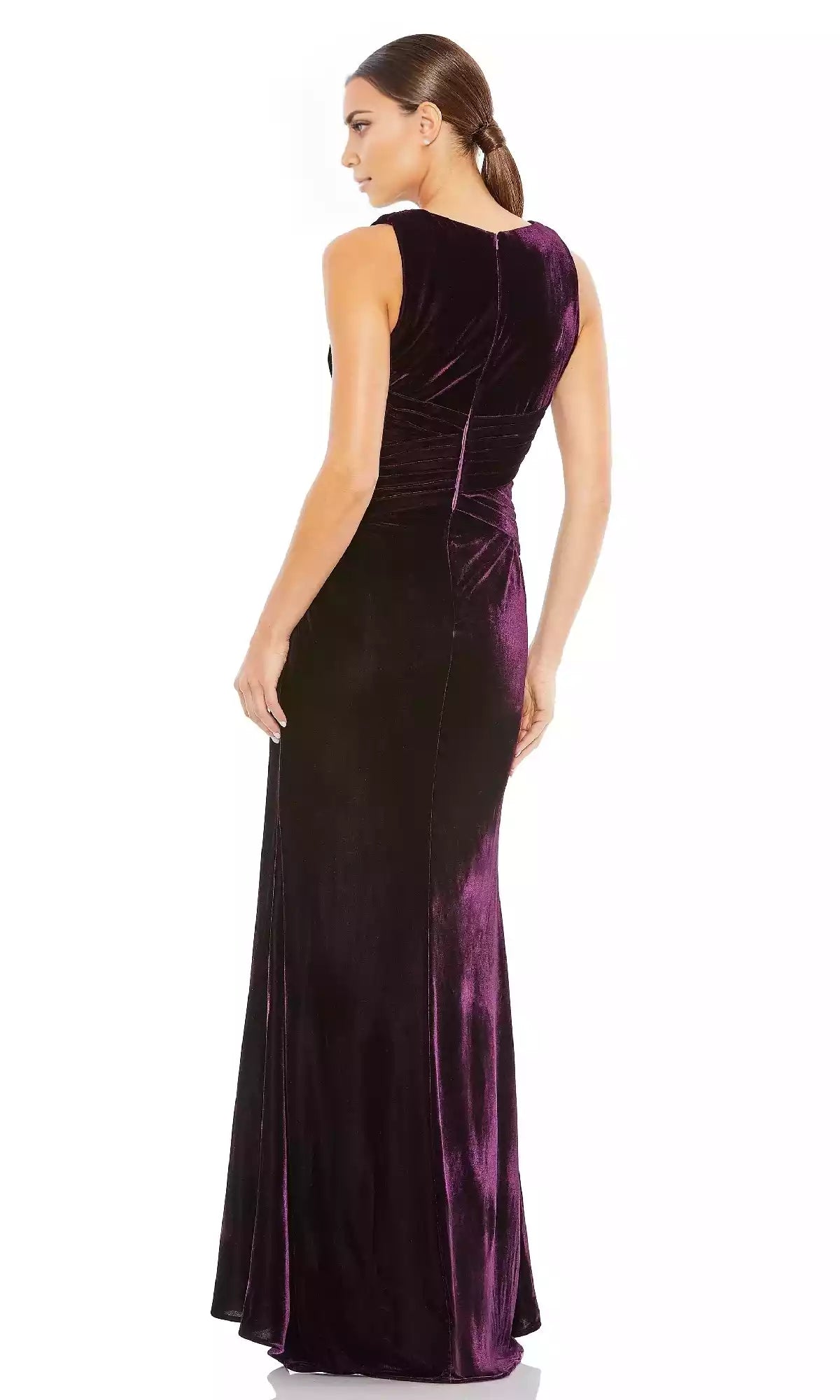 Stunning V-neck sleeveless long velvet pleated cross pleated waist with side slits showcasing noble temperament Prom Dresses