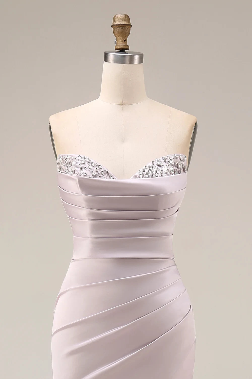 Stunning Mermaid Strapless Ruched Beaded Lavender Floor-Length Prom Dress Women's