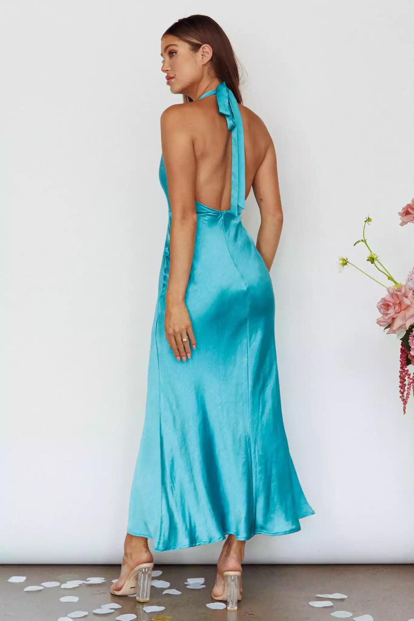 Stunning backless lining, neck hanging, zipper at the back, Bridesmaid Dresses