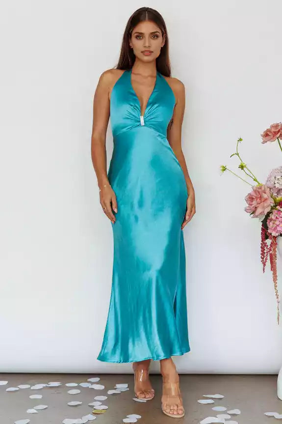 Stunning backless lining, neck hanging, zipper at the back, Bridesmaid Dresses