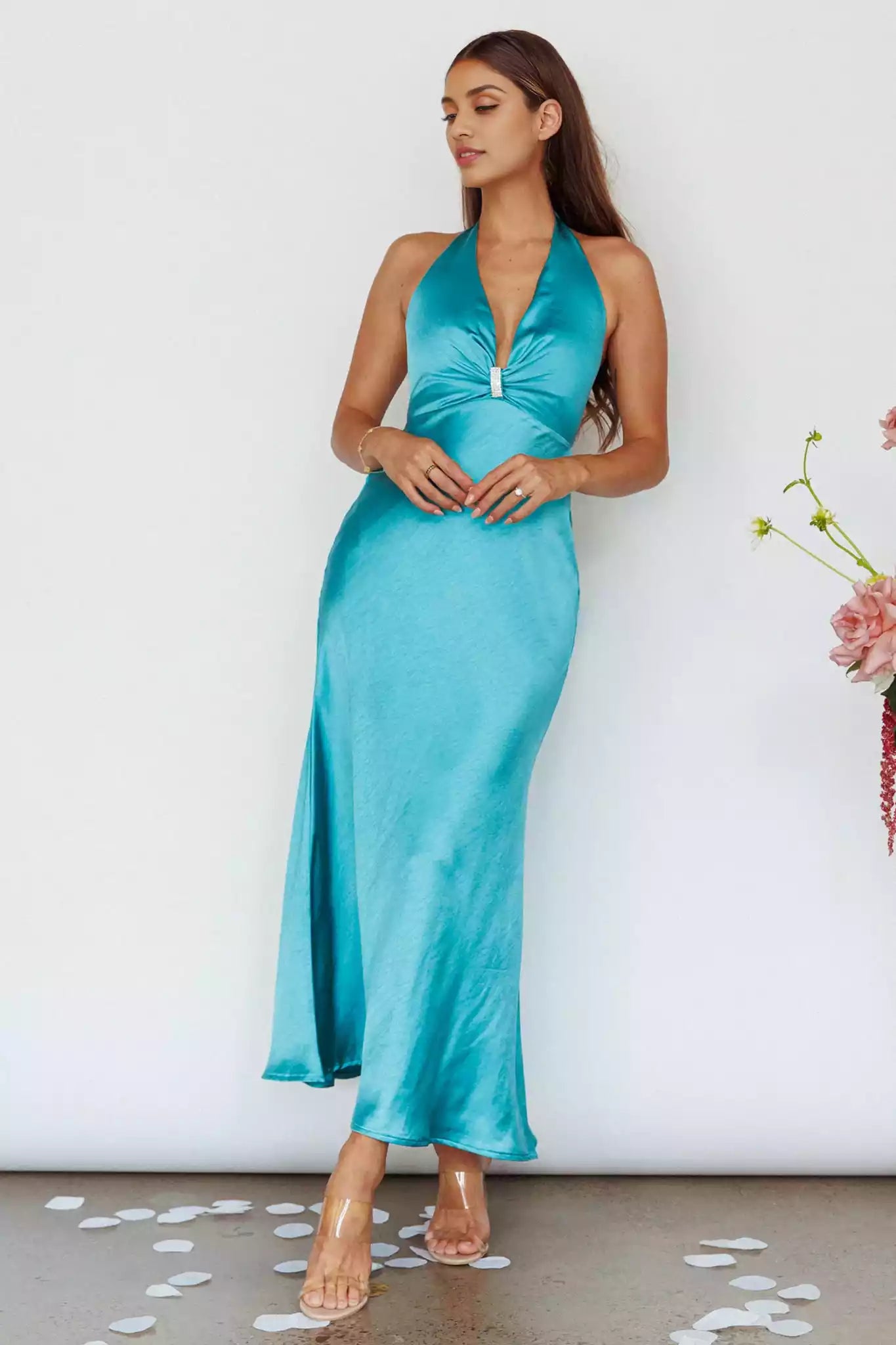 Stunning backless lining, neck hanging, zipper at the back, Bridesmaid Dresses