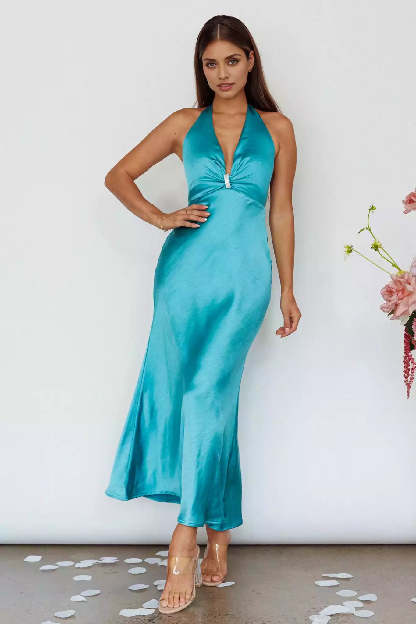 Stunning backless lining, neck hanging, zipper at the back, Bridesmaid Dresses
