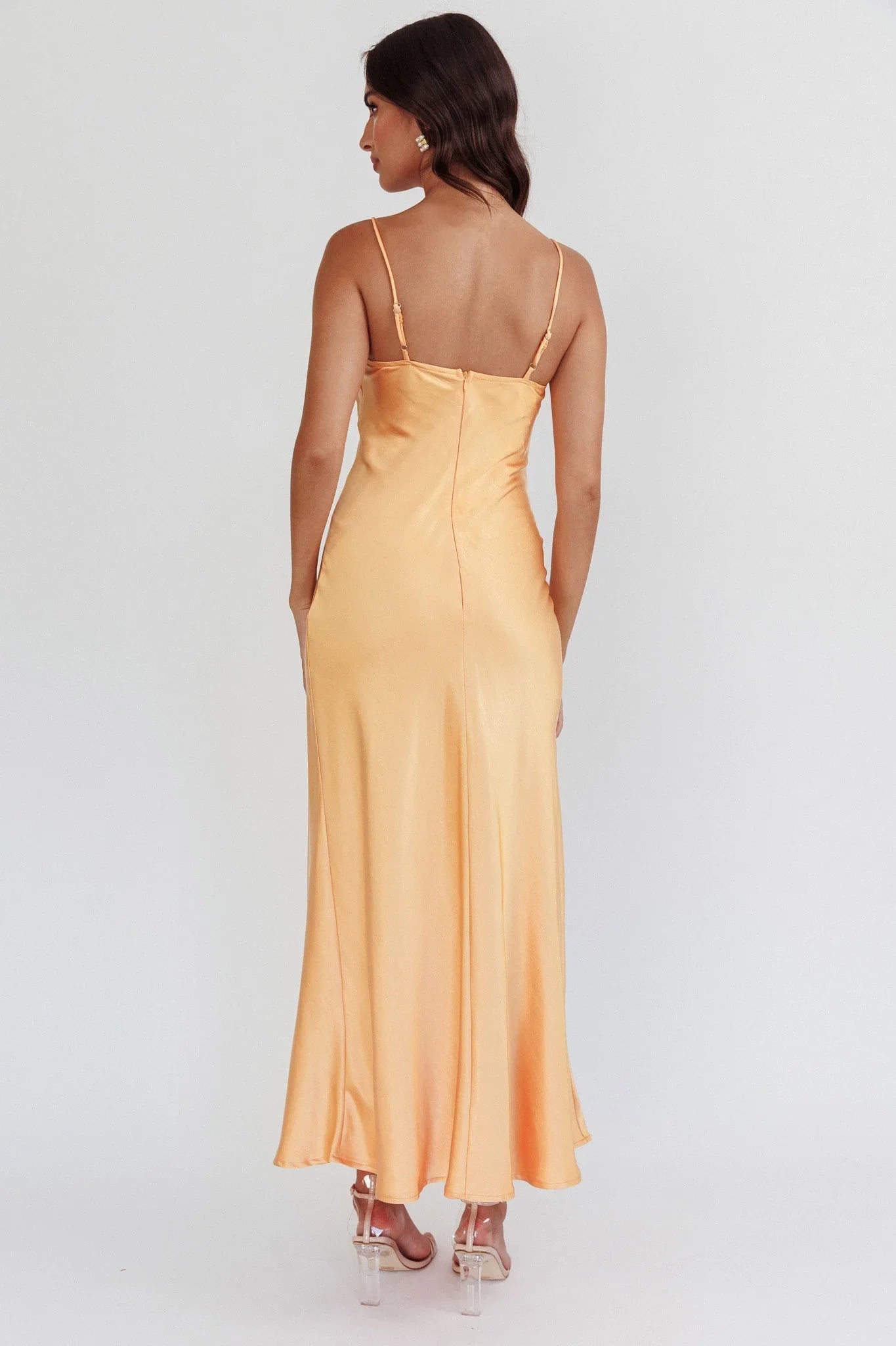 Stunning debut of ultra long adjustable spaghetti straps, slim straps, invisible zipper bridesmaid dress