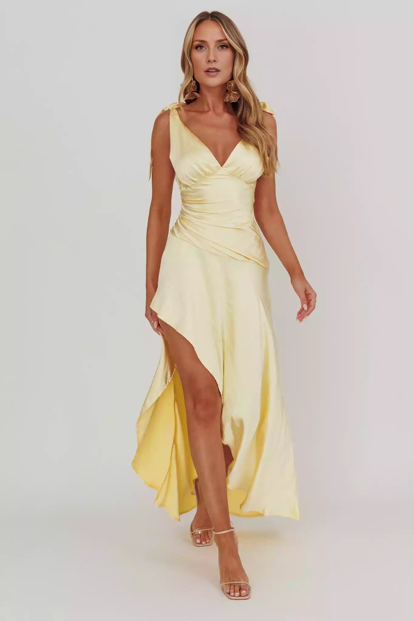 Stunning high and low hem waist design with shoulder straps and side zippers Prom Dresses