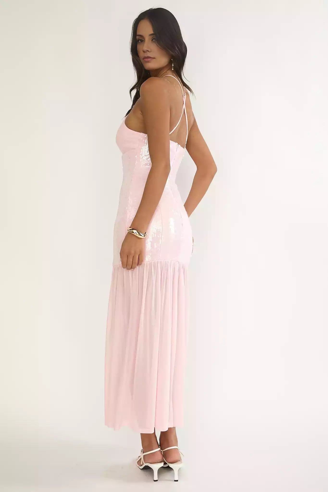 Stunning interior sequin details, transparent hem with zipper at the back Prom Dresses