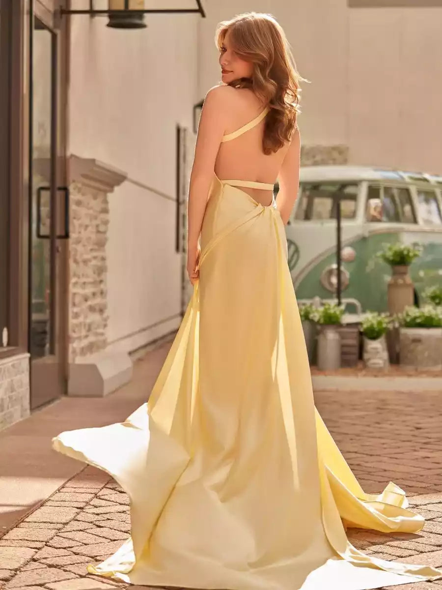 Stunning mermaid V-neck satin sleeveless lace up pleated Prom Dresses