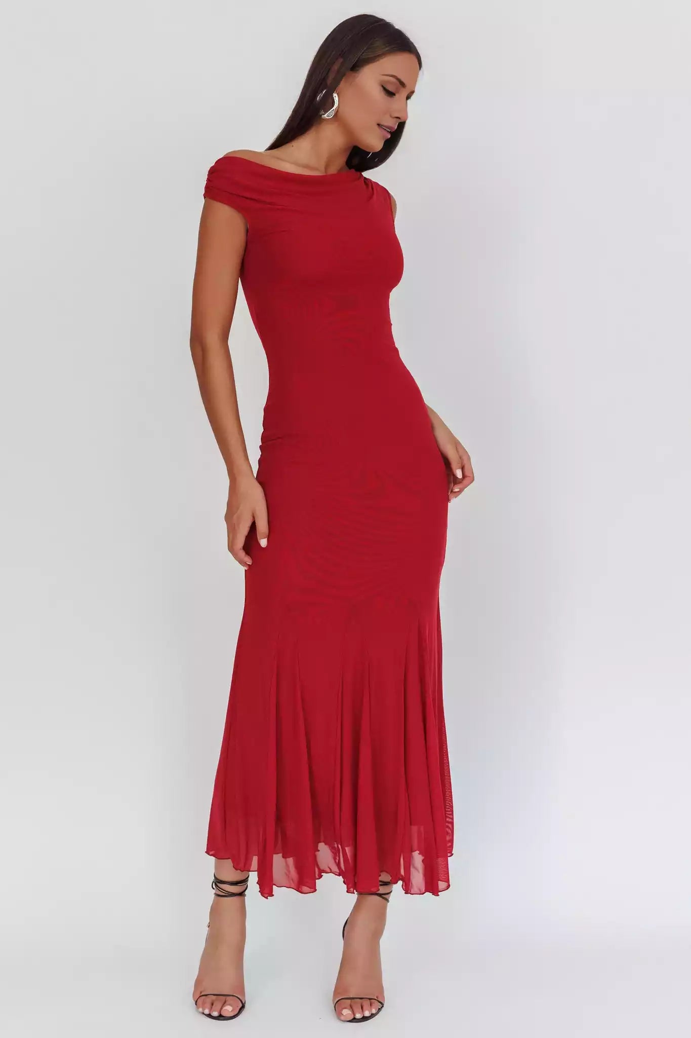 Stunning mesh, ultra long lining, asymmetrical neckline, side zipper Prom Dresses
