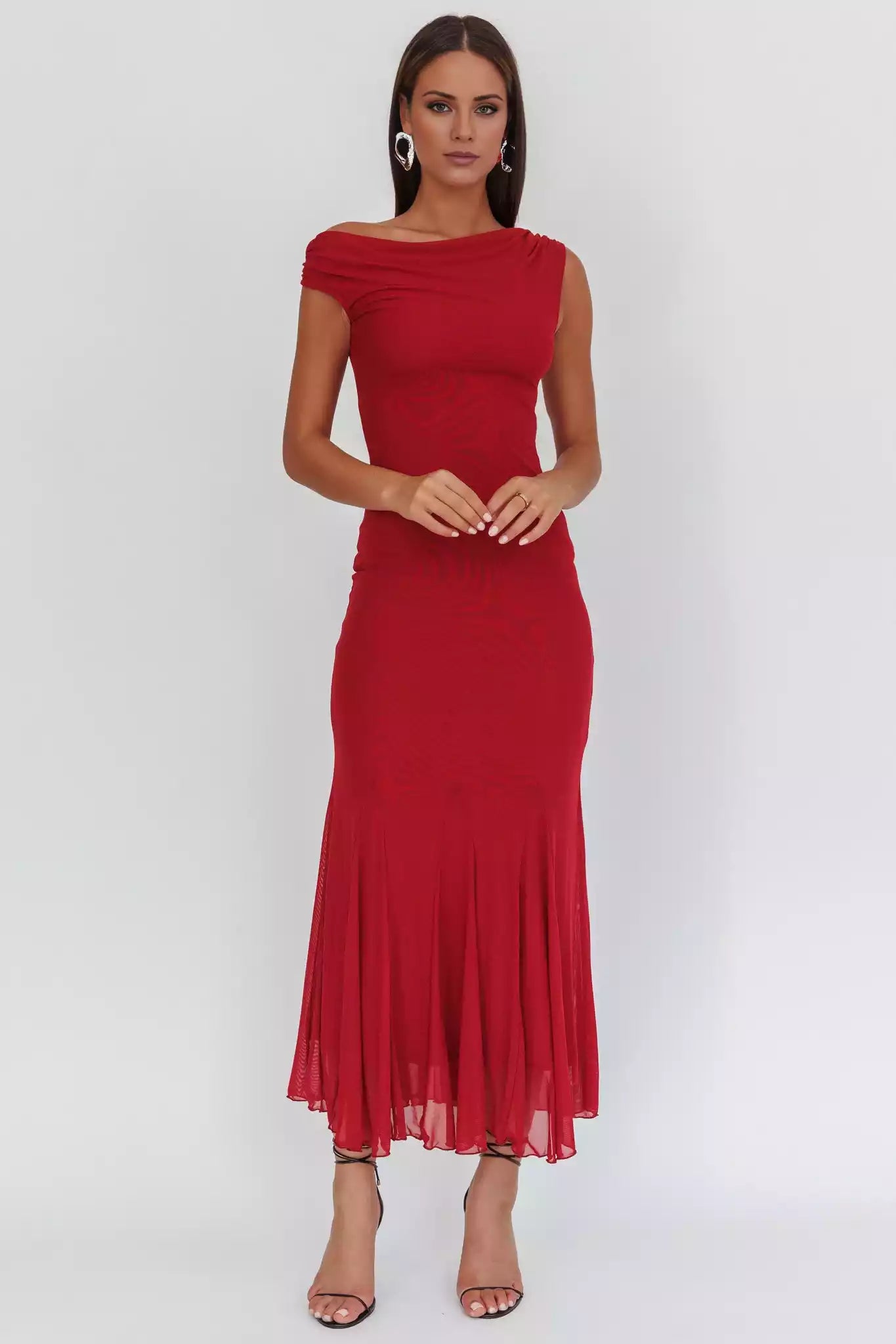Stunning mesh, ultra long lining, asymmetrical neckline, side zipper Prom Dresses