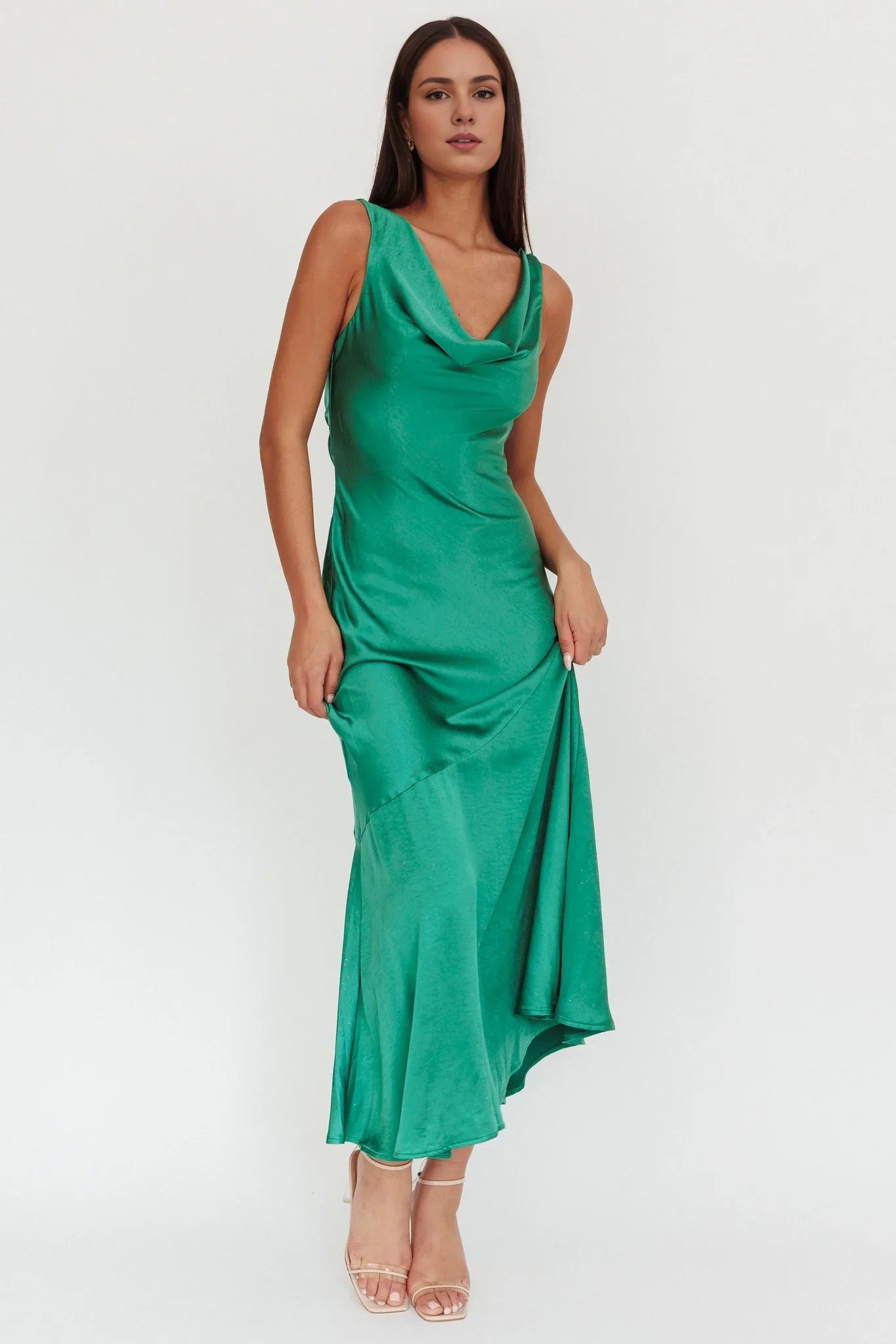 Stunning pendant style scarf collar, pendant back, diagonally cut fabric bridesmaid dress