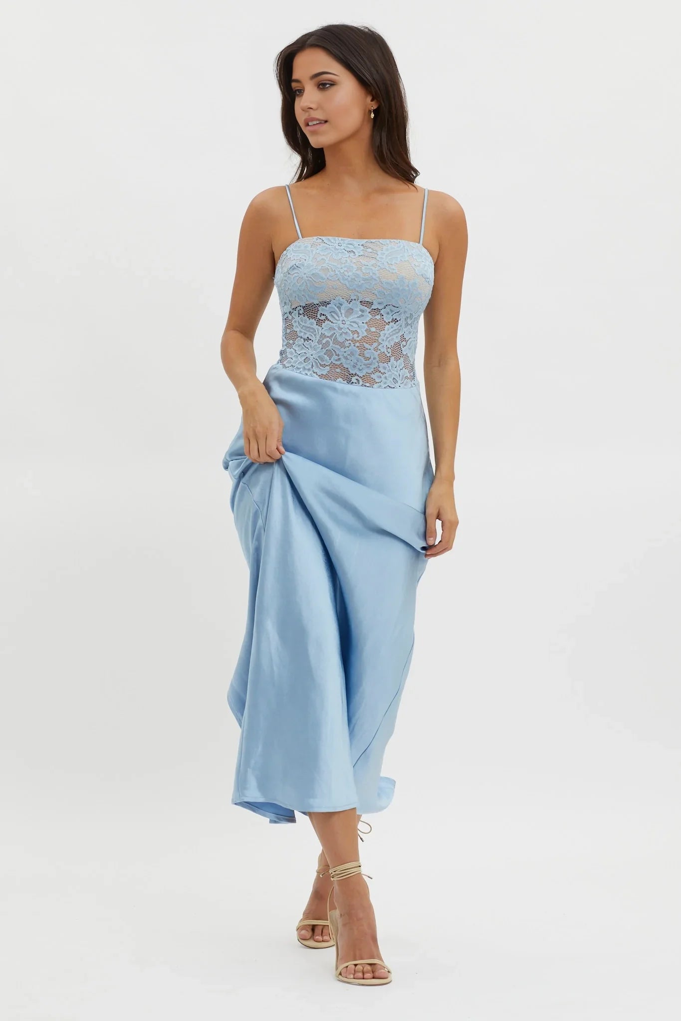 Stunning satin camisole vest, lace corset, side zipper bridesmaid dress