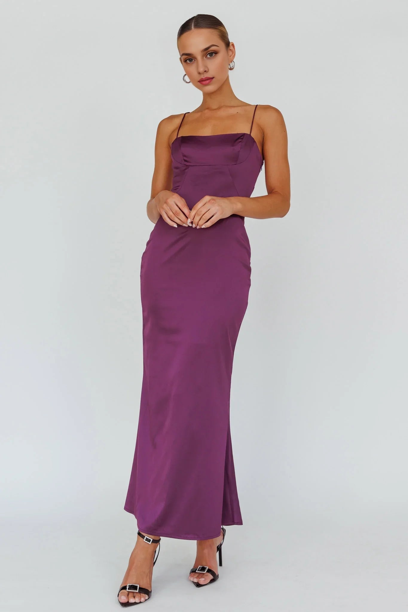 Stunning satin semi lined adjustable shoulder straps, back strap, side zipper bridesmaid dress