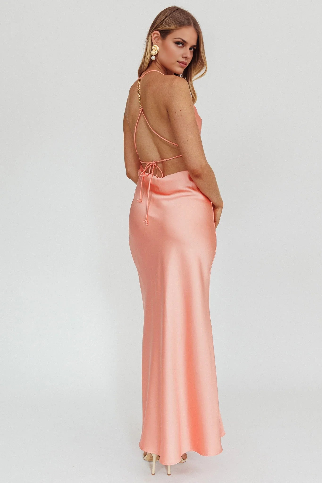 Stunning satin unlined scarf collar with lace up details bridesmaid dress