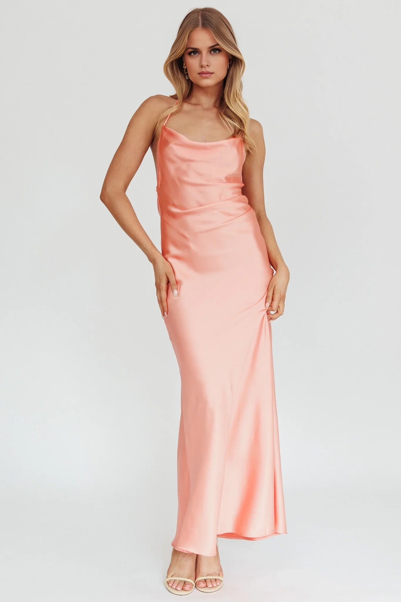 Stunning satin unlined scarf collar with lace up details bridesmaid dress