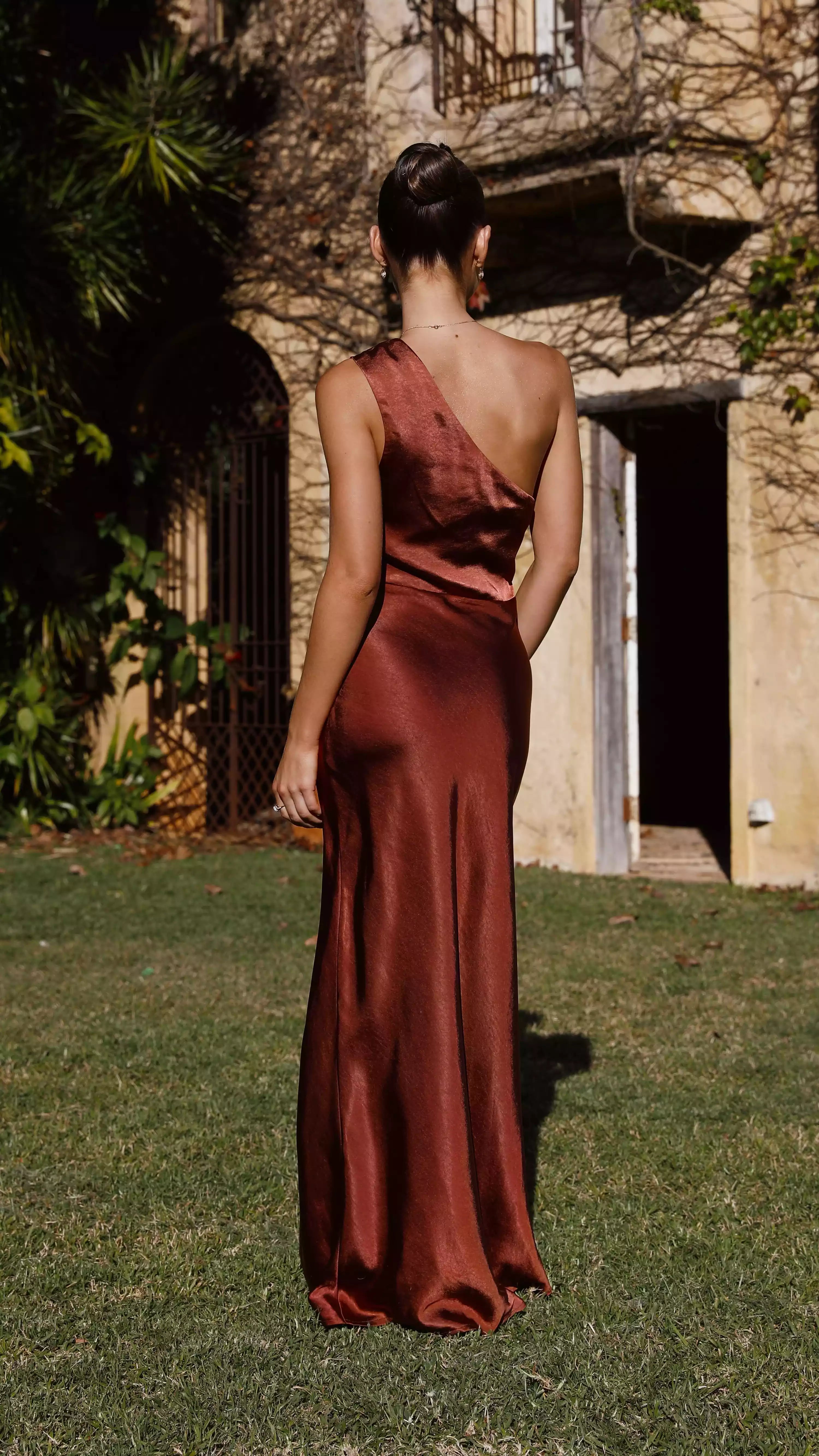 Stunning single shoulder waist cut combines comfort and exquisite side high slit with hidden side zipper Prom Dresses