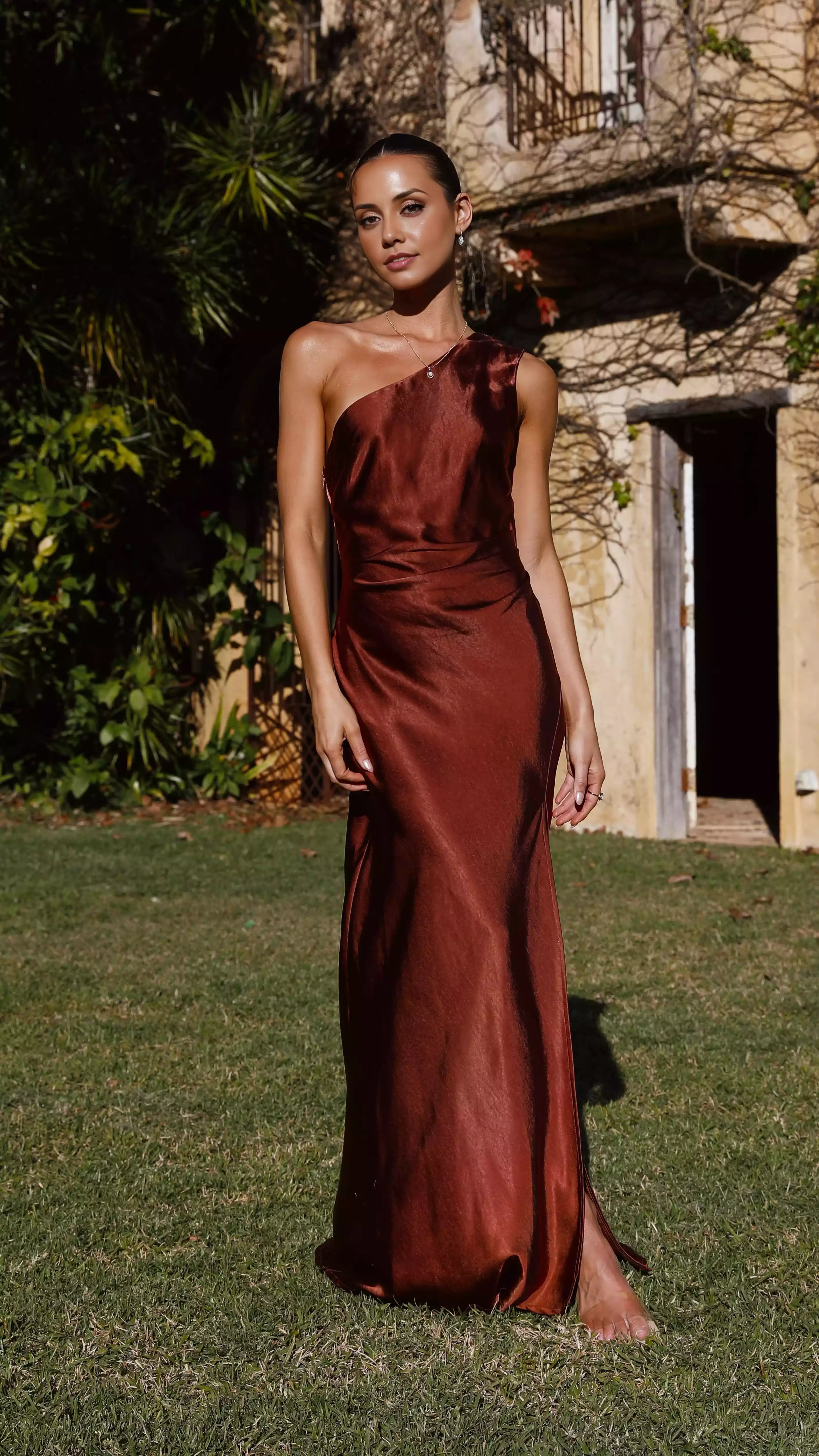 Stunning single shoulder waist cut combines comfort and exquisite side high slit with hidden side zipper Prom Dresses