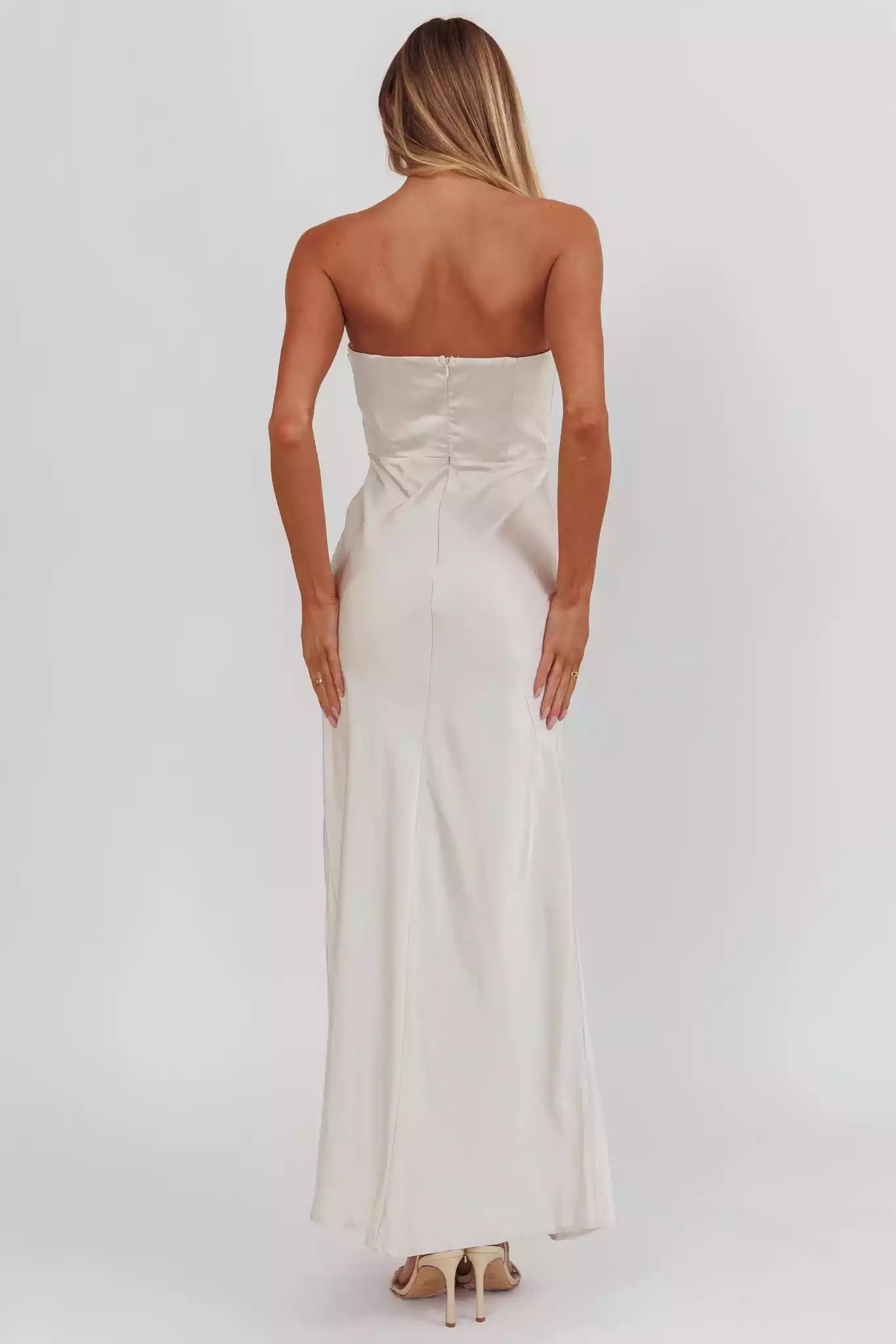 Stunning strapless ultra long off shoulder satin without lining, invisible back zipper Bridesmaid Dresses