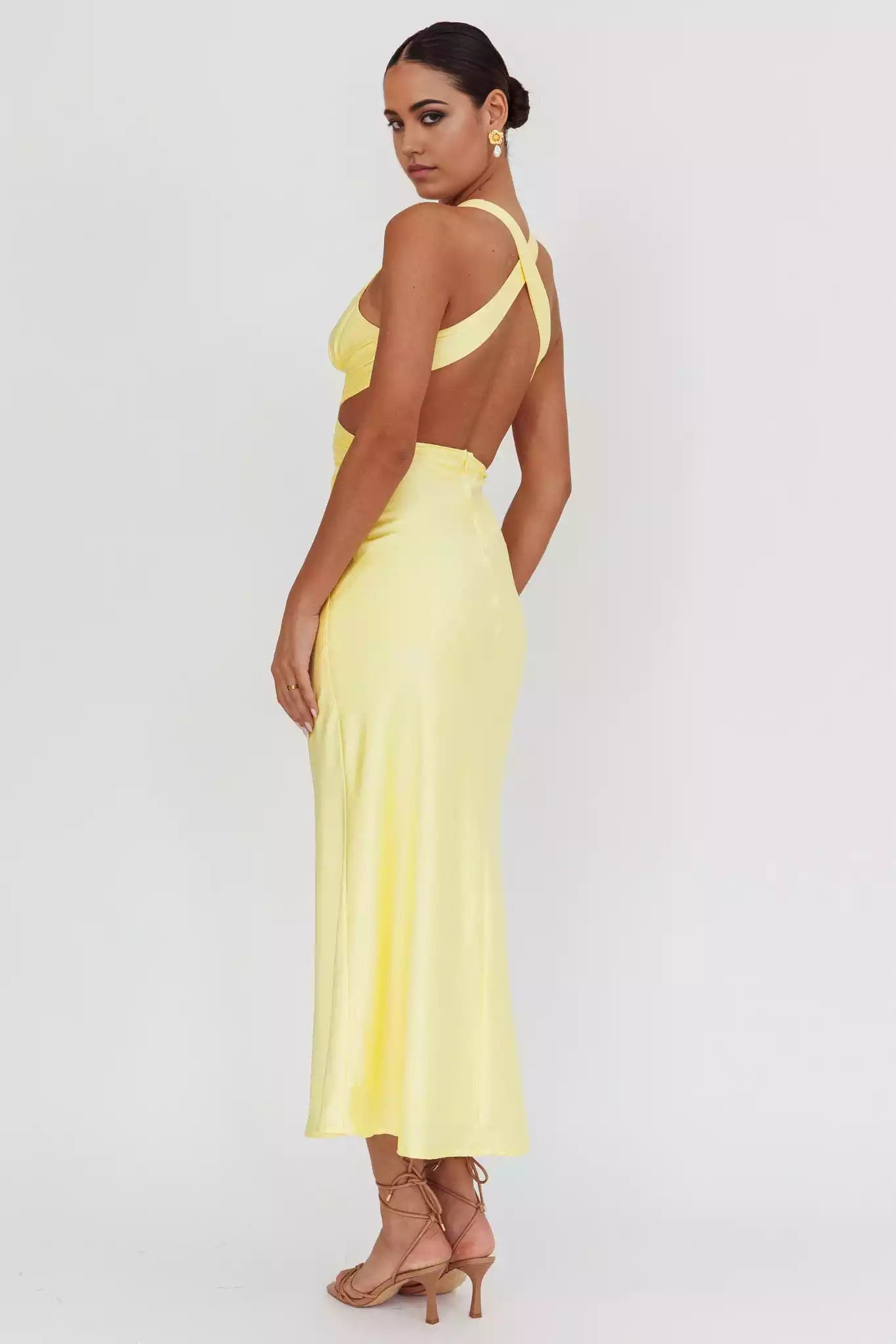 Stunning waist slit, cross straps, backless padding, invisible back zipper Prom Dresses
