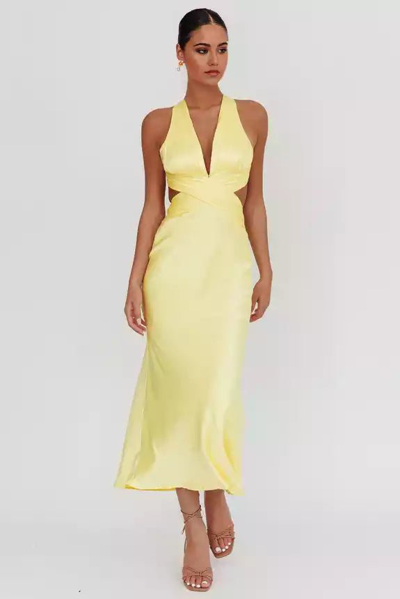 Stunning waist slit, cross straps, backless padding, invisible back zipper Prom Dresses