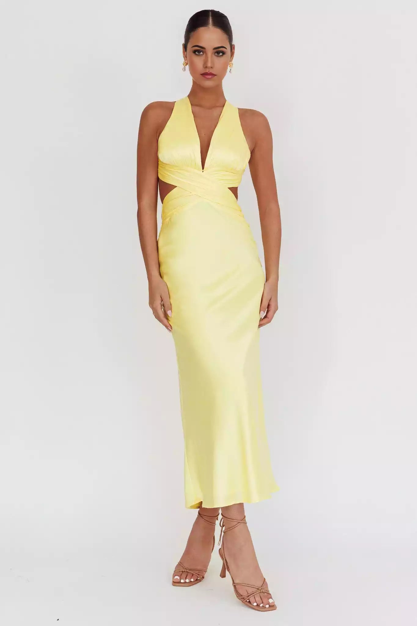 Stunning waist slit, cross straps, backless padding, invisible back zipper Prom Dresses