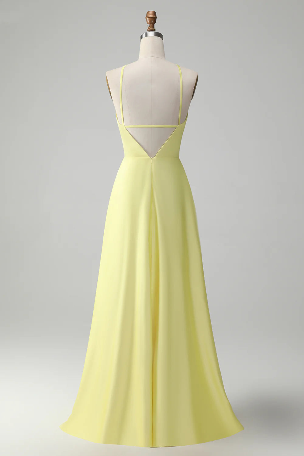 Stylish Yellow A Line Halter Pleated Long Bridesmaid Dress with Flower