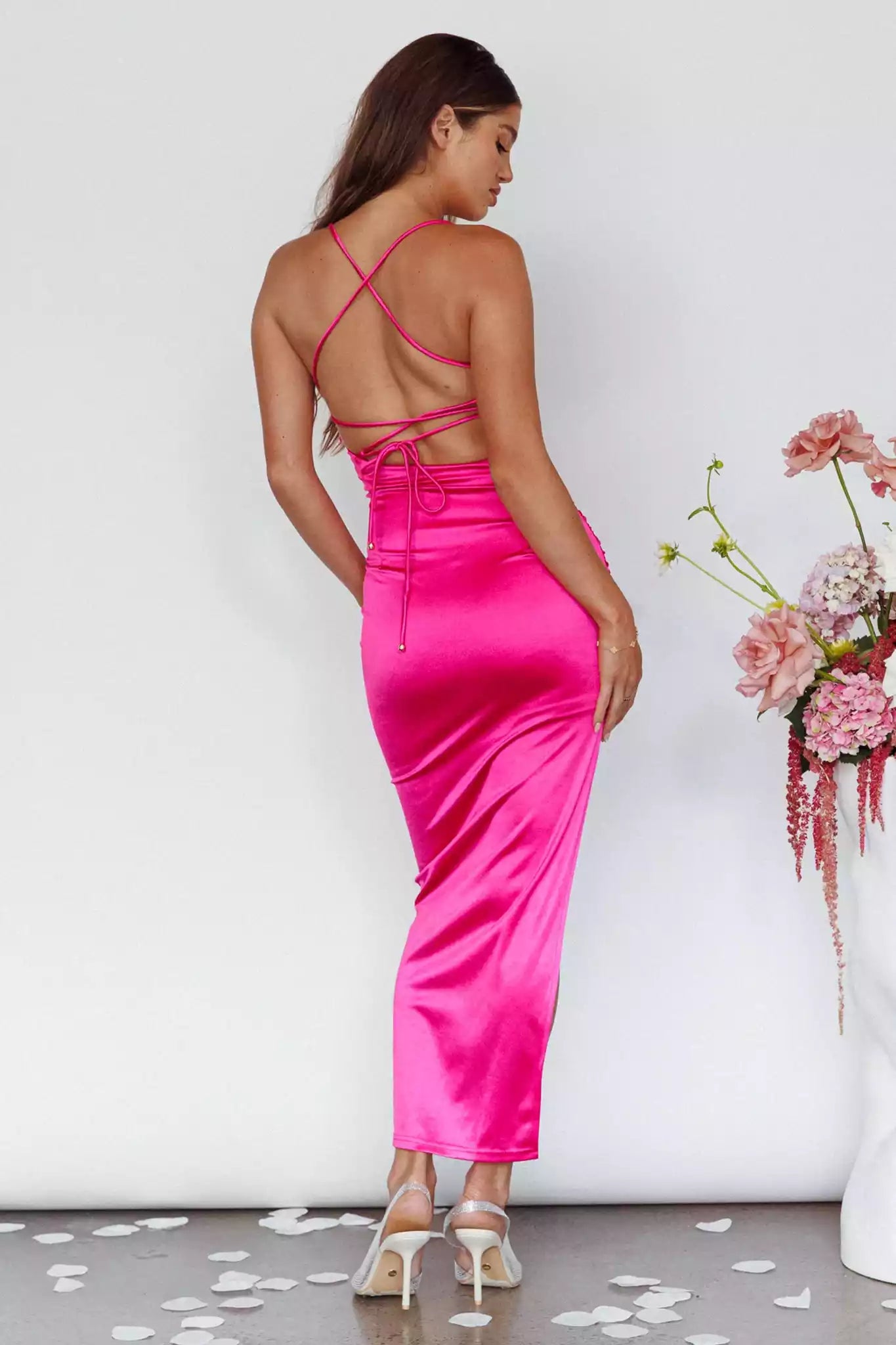 Super popular mid length waist with hollowed out lining, pleated details, slit side zipper, Bridesmaid Dresses