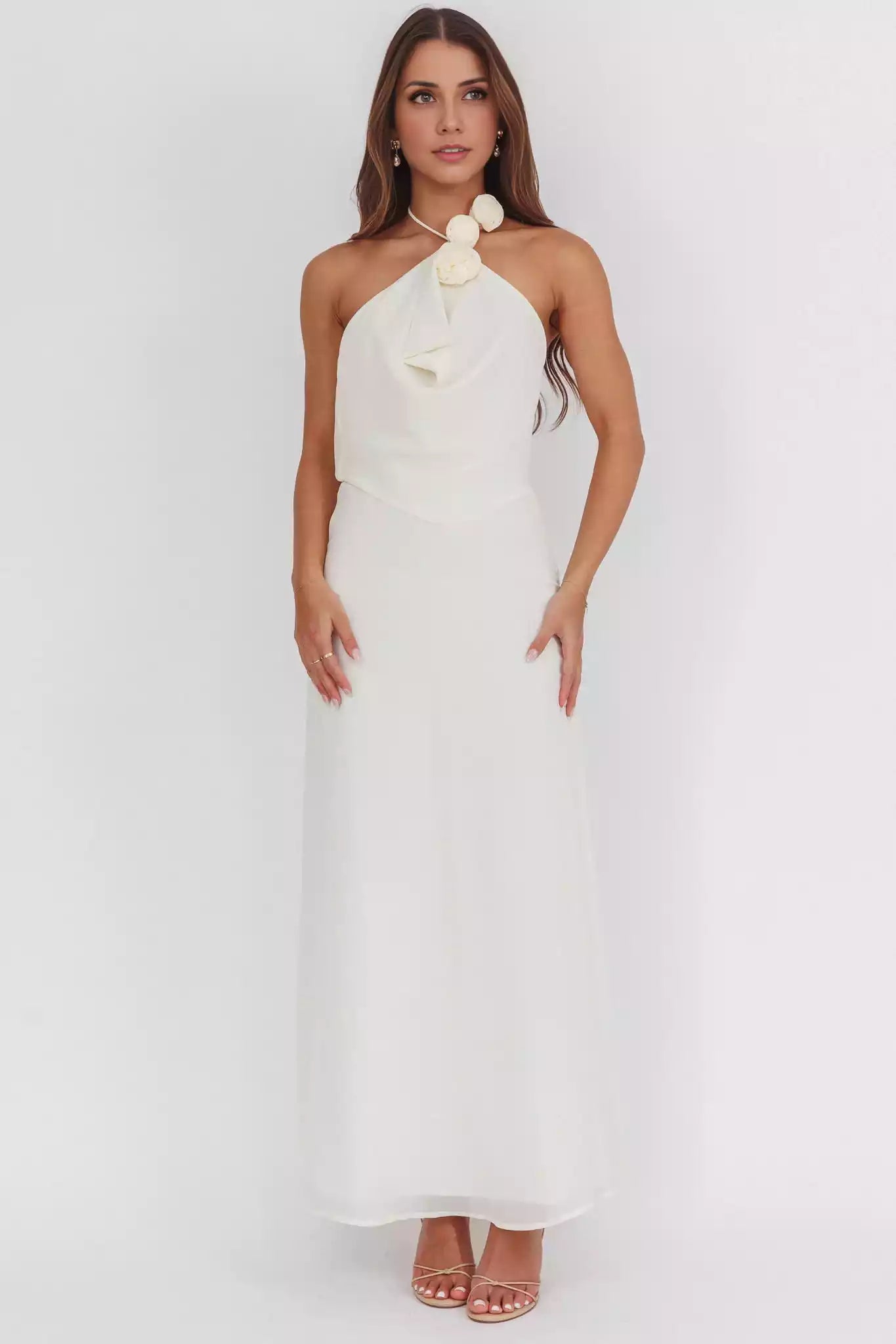 Sweet backless neckline with rose knot lining and side zipper Prom Dresses