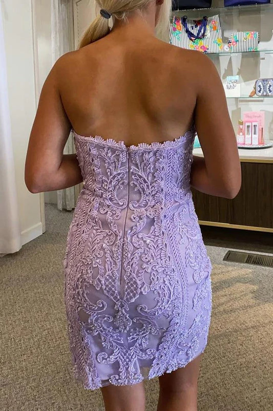 Sweetheart Lavender Lace Bodycon Mini Dress