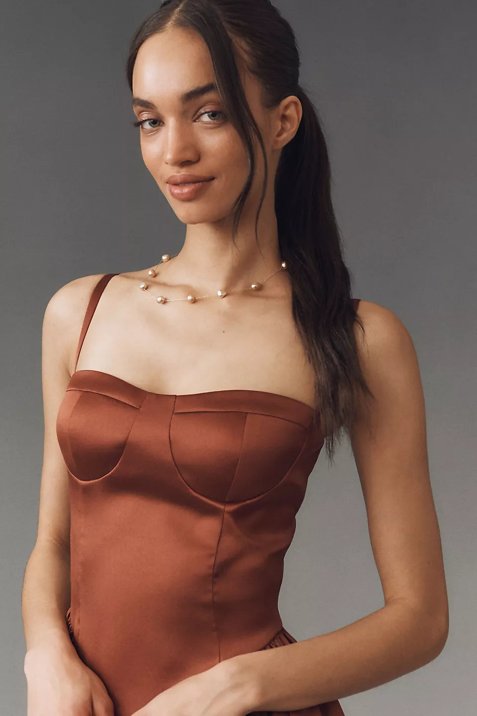 Sweetheart Neck Satin Corset Midi Evening Dress
