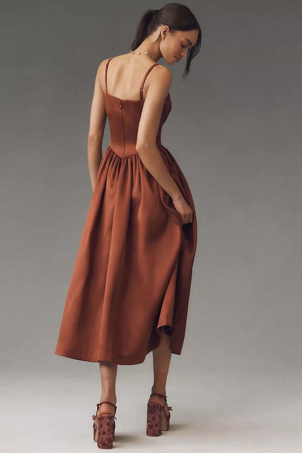 Sweetheart Neck Satin Corset Midi Evening Dress