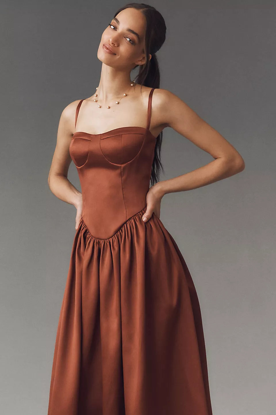 Sweetheart Neck Satin Corset Midi Evening Dress