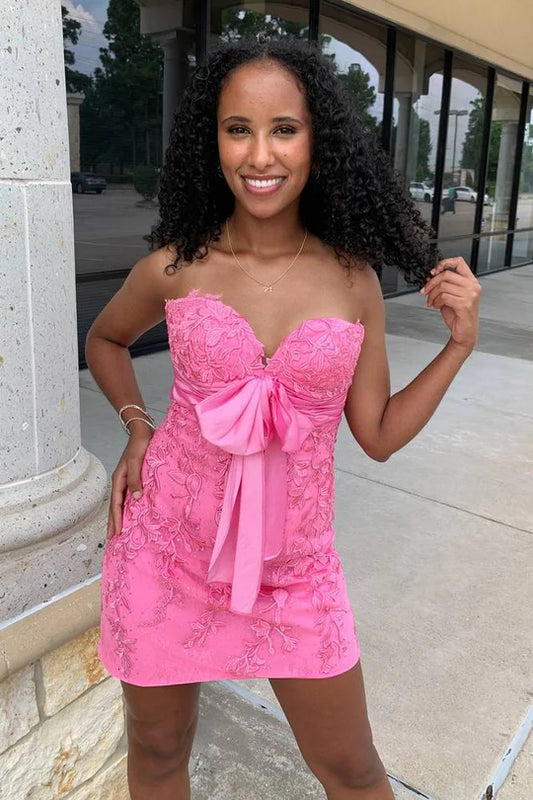 Sweetheart Pink Strapless Bodycon Homecoming Dress with Applique