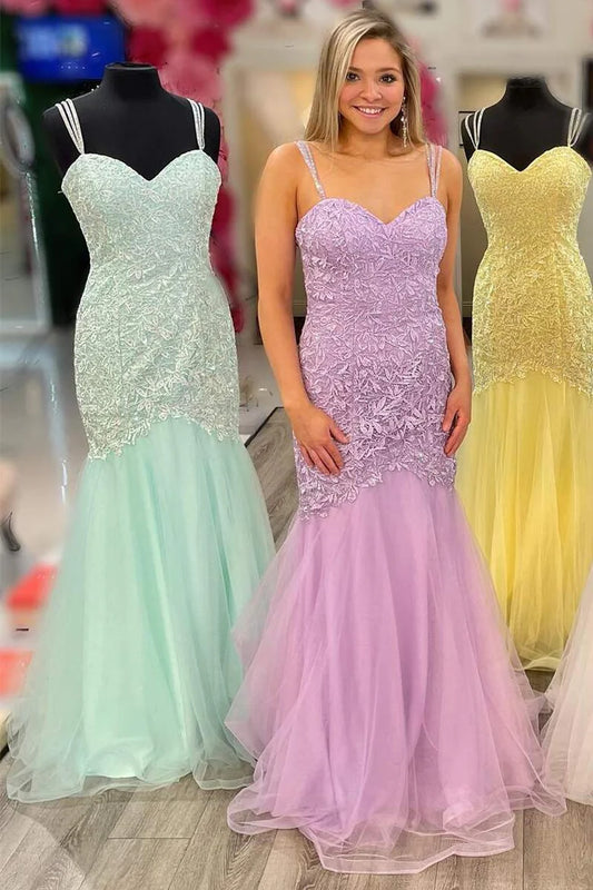 Sweetheart Straps Appliqués Trumpet Prom Dress