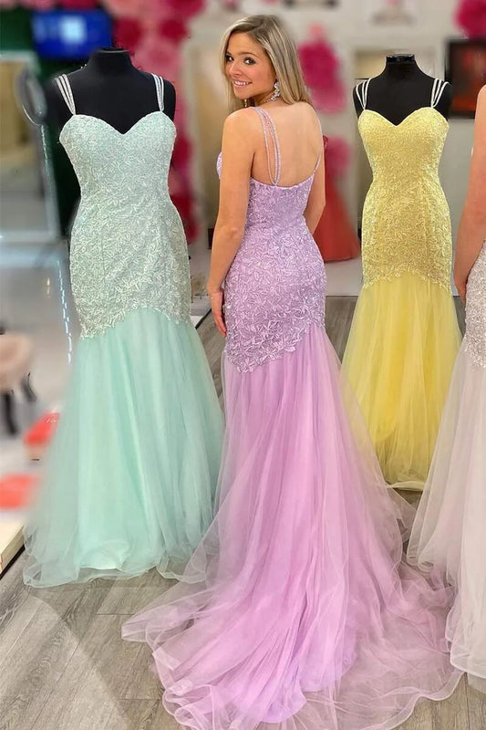 Sweetheart Straps Appliqués Trumpet Prom Dress