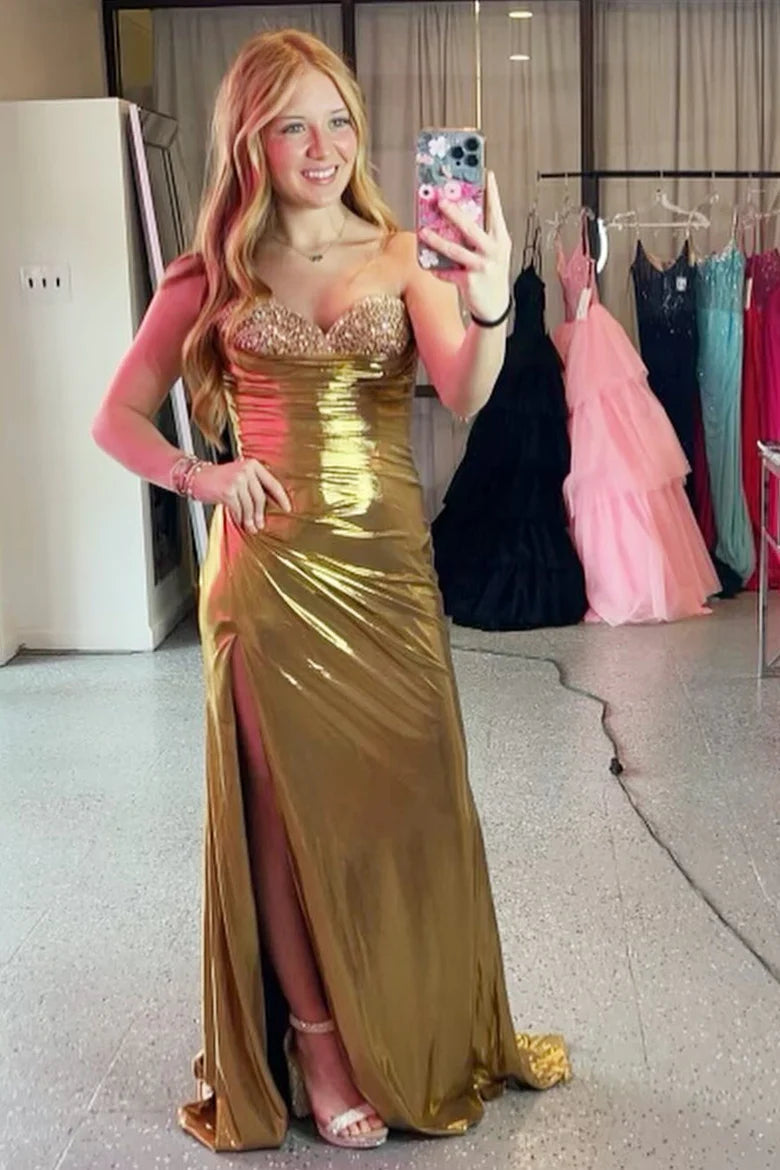 Sweetheart mermaid long formal dress with slit