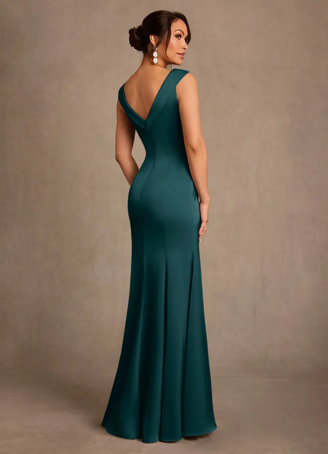 Teal Lace Applique Mermaid Maxi Evening Dresses