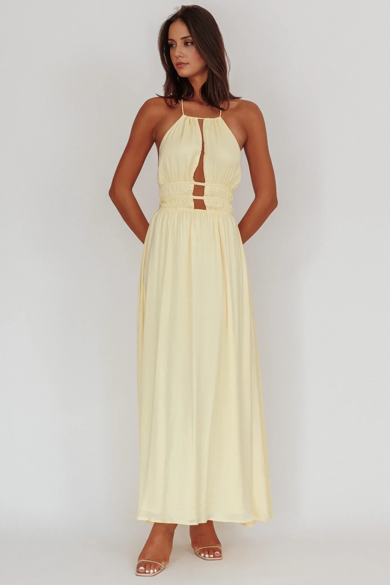 The eye-catching hollow tight corset with backless hollow details bridesmaid dress