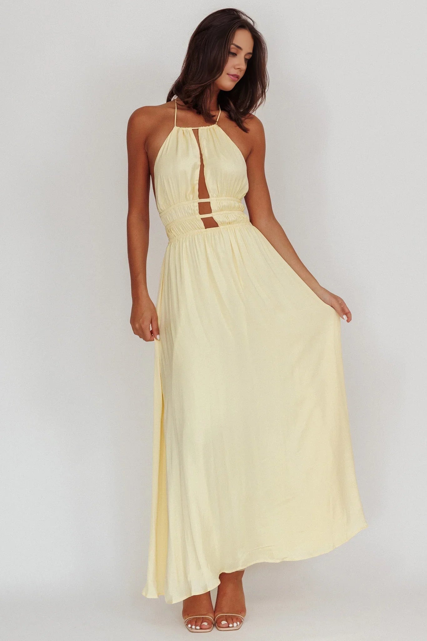 The eye-catching hollow tight corset with backless hollow details bridesmaid dress