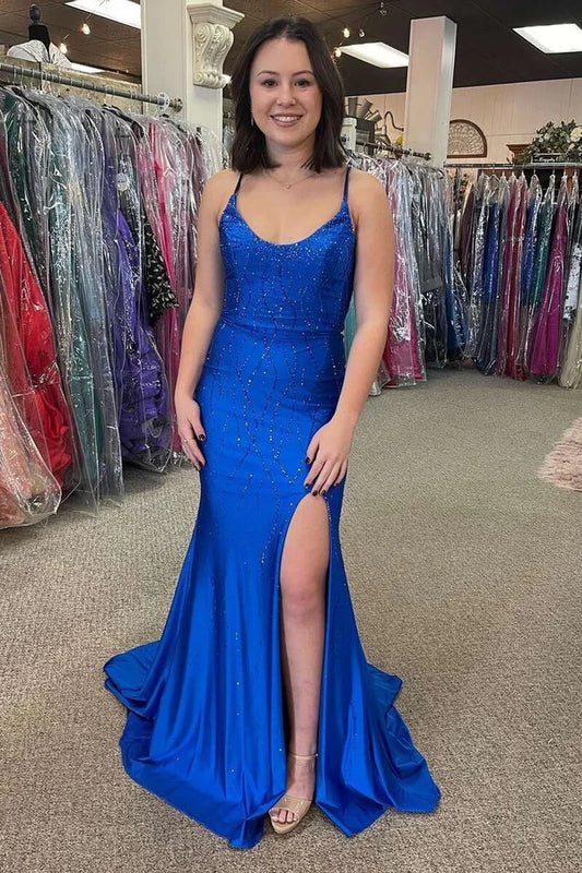 Thin Strap Royal Blue Strap Long Dress Mermaid