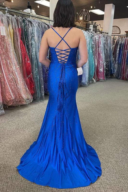 Thin Strap Royal Blue Strap Long Dress Mermaid