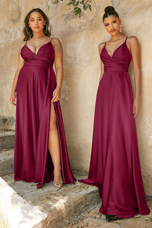 Thin camisole V-neck dress with side slit