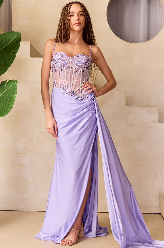 Thin camisole slim fit transparent tight corset dress with side slit